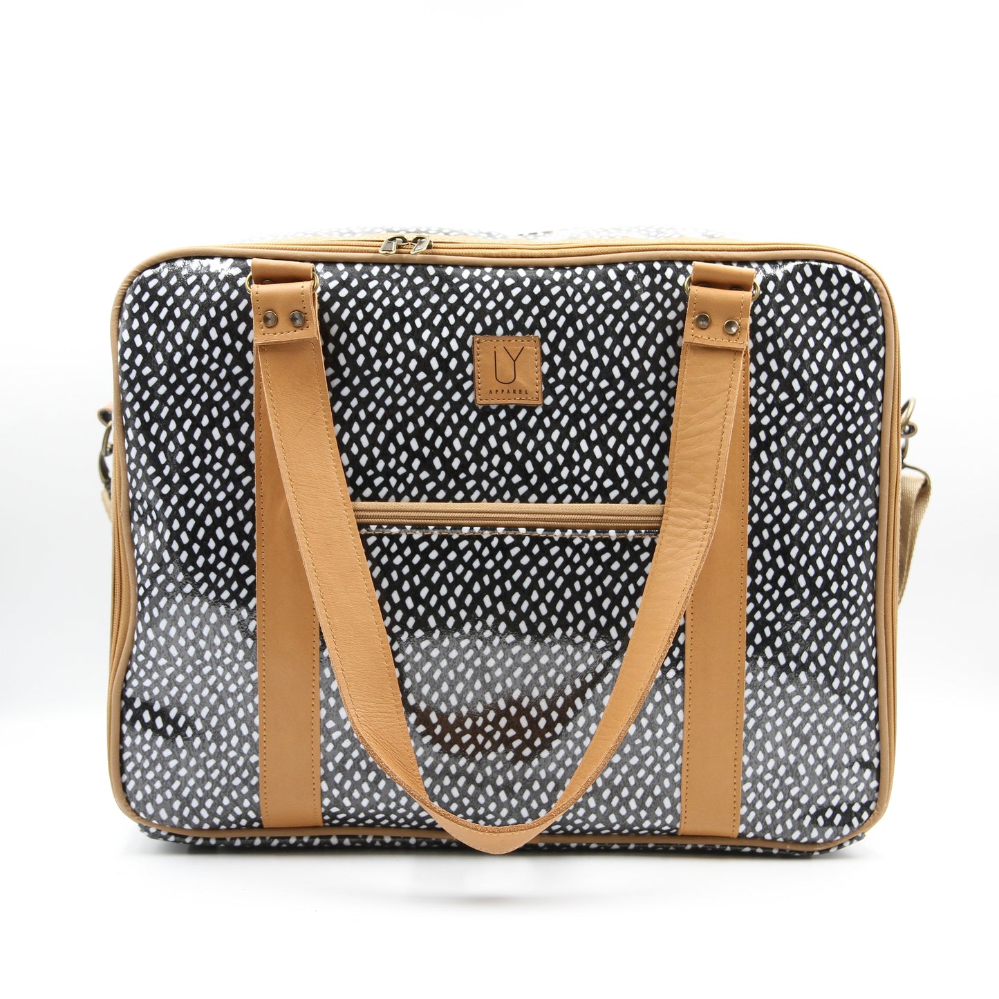 Overnight Bag with Leather Handles - Scatter White on Black