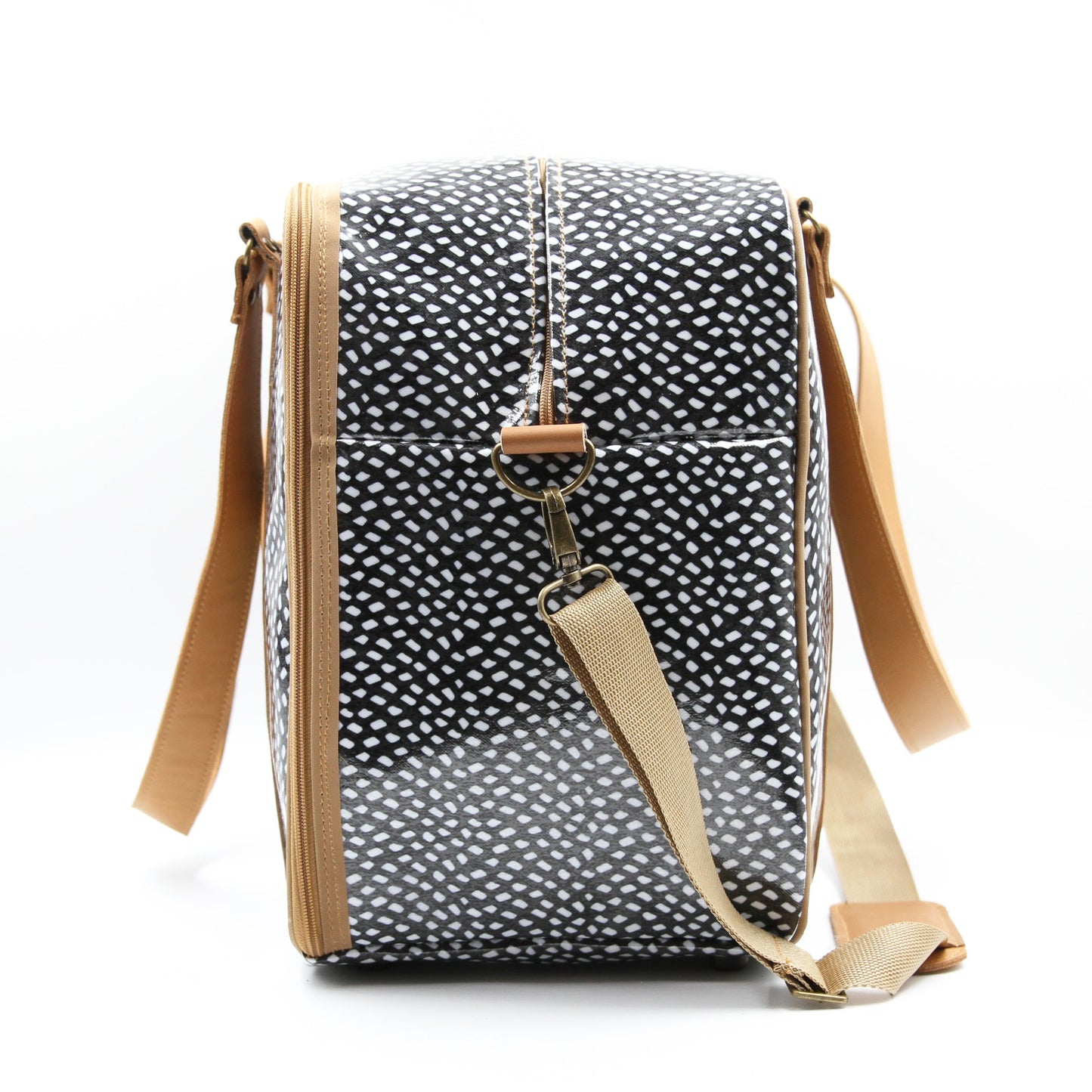 Overnight Bag with Leather Handles - Scatter White on Black