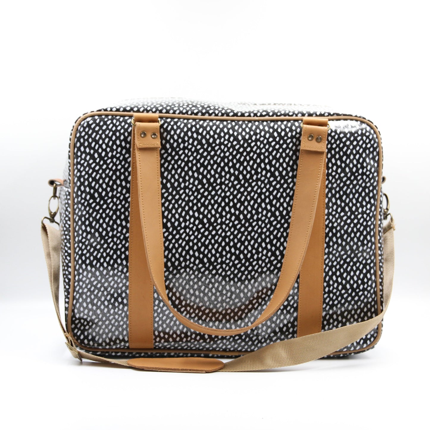 Overnight Bag with Leather Handles - Scatter White on Black