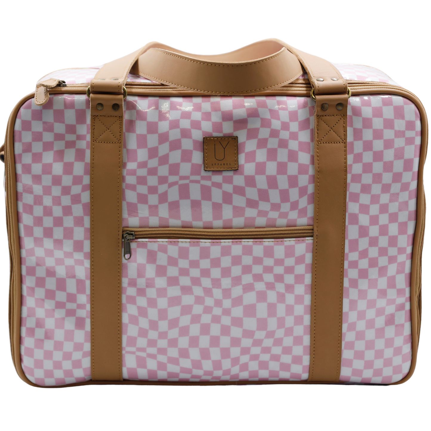 Overnight Bag with Leather Handles - Warped Check Pink