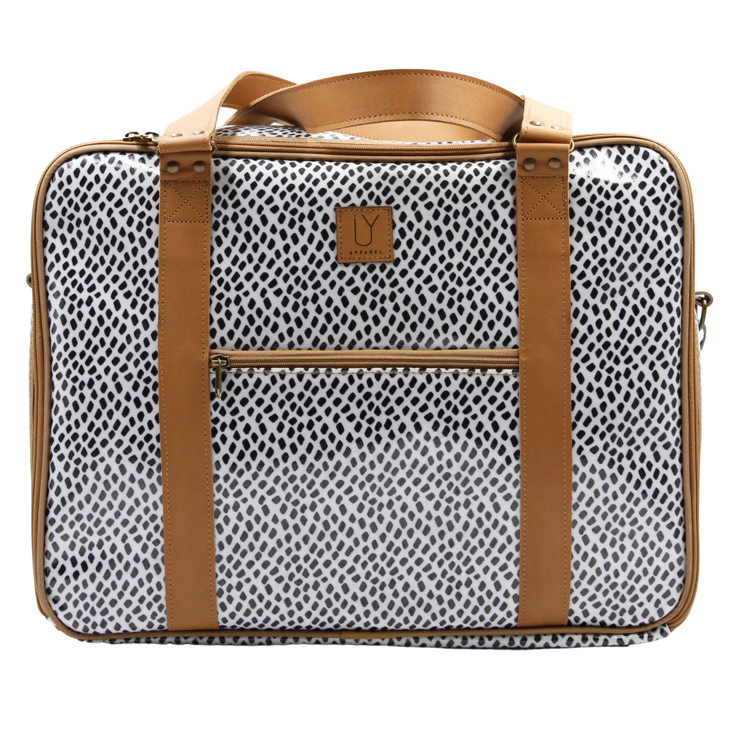 Overnight Bag with Leather Handles - Scatter Black on White