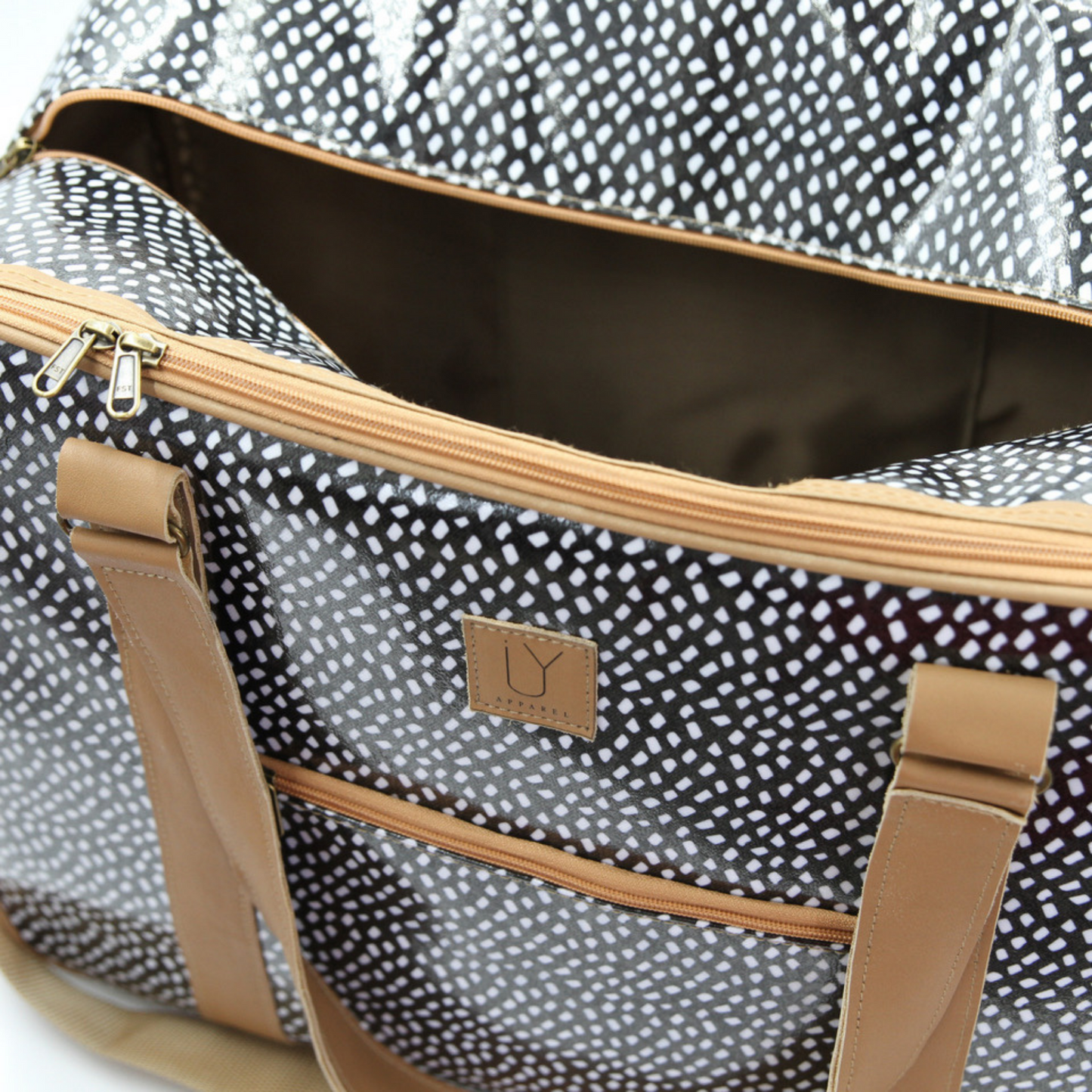 Overnight Bag with Leather Handles - Scatter Black on White