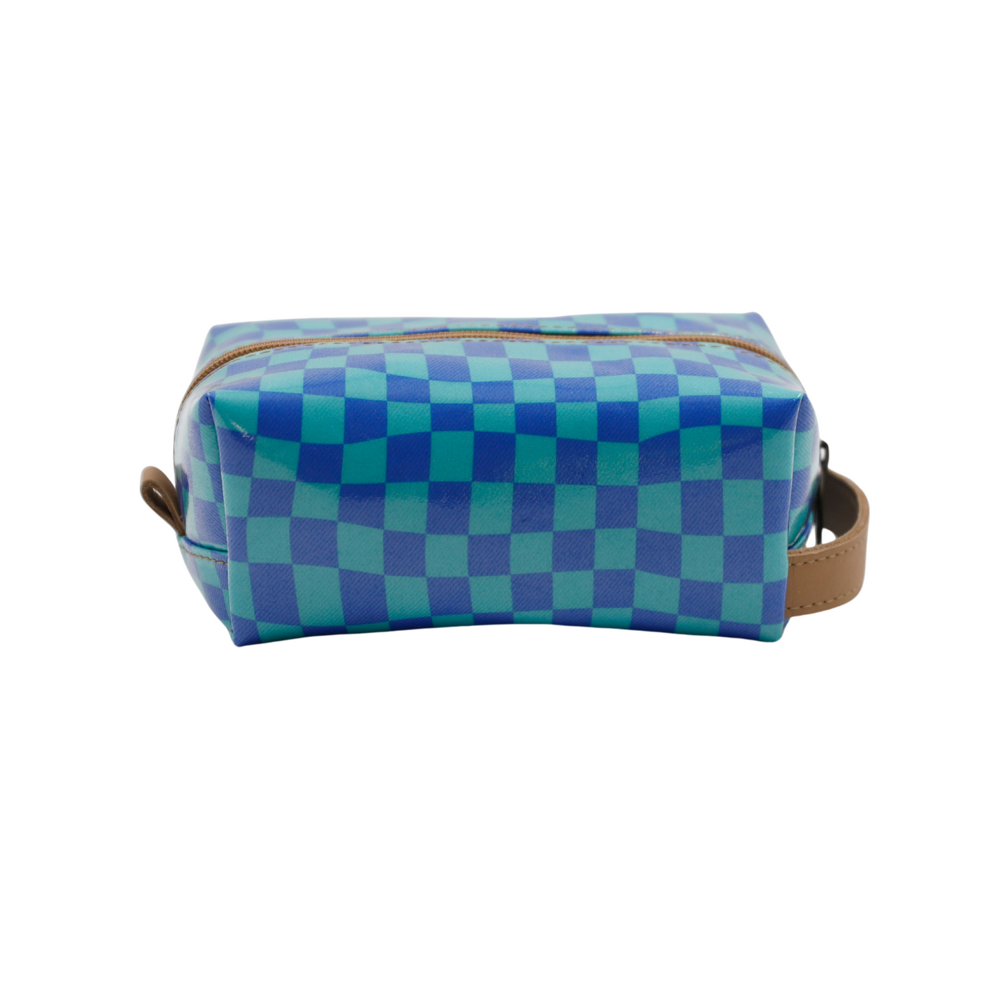 Cosmetic Bag - Warped Check Aqua