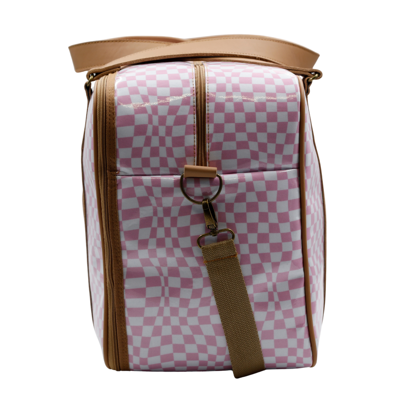 Overnight Bag with Leather Handles - Warped Check Pink