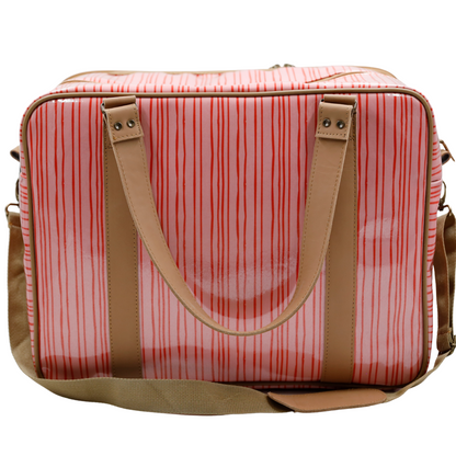 Overnight Bag with Leather Handles - Stripe Pink
