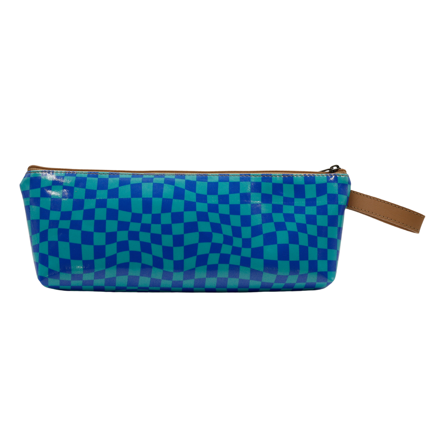 1 Zip Pencil Case - Warped Check Aqua