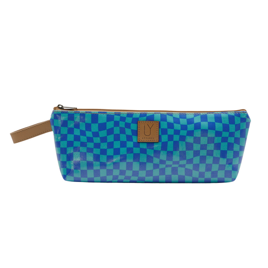 1 Zip Pencil Case - Warped Check Aqua