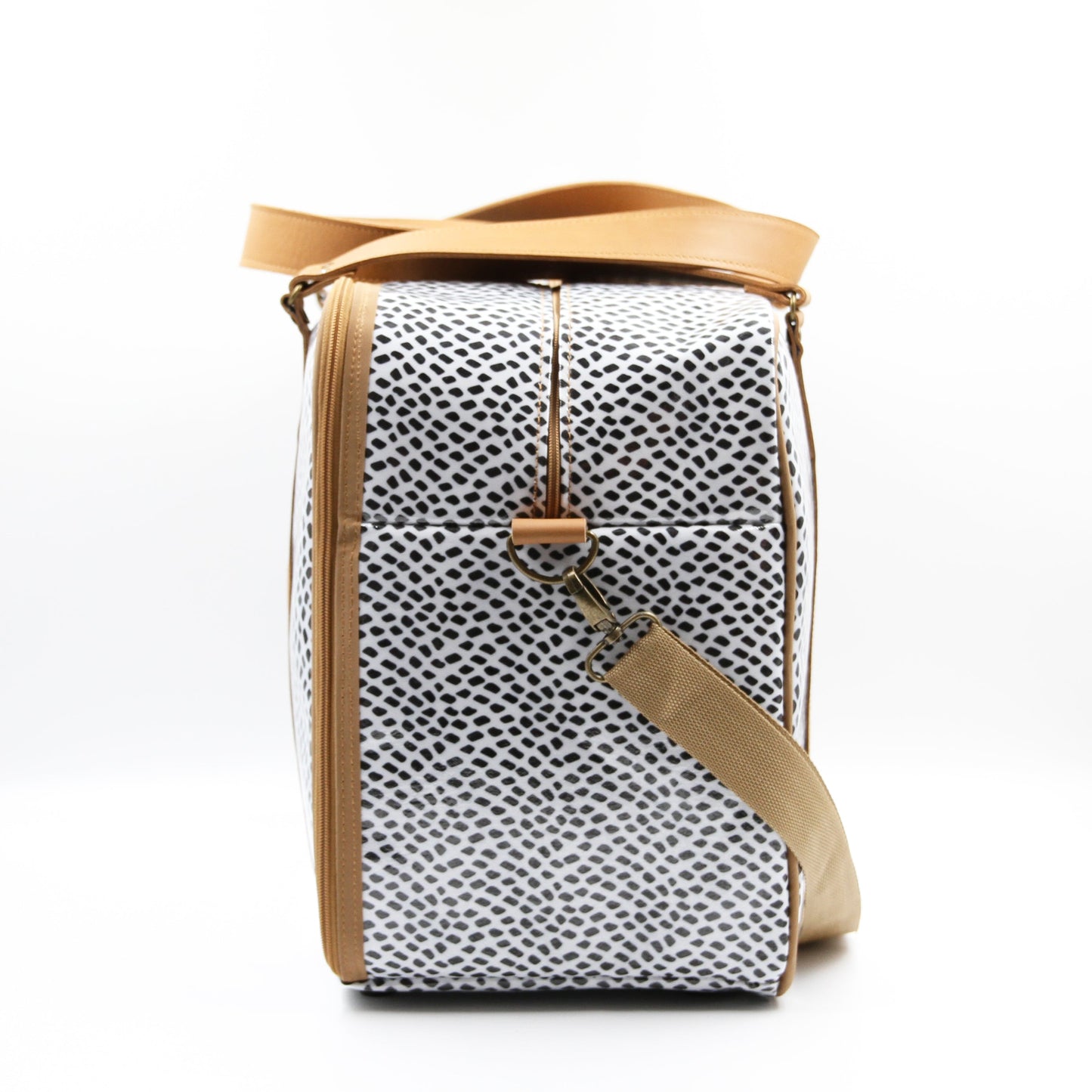 Overnight Bag with Leather Handles - Scatter Black on White