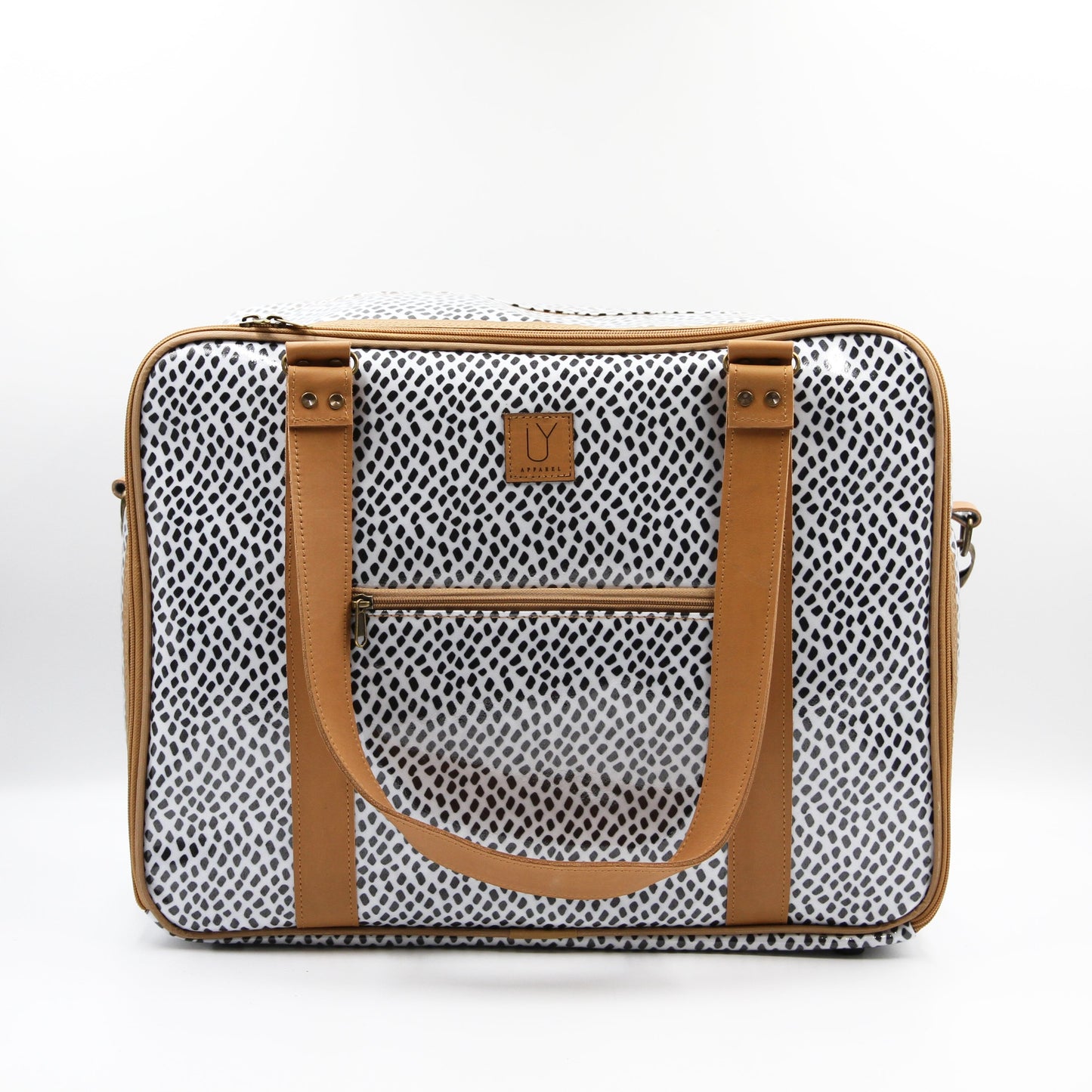 Overnight Bag with Leather Handles - Scatter Black on White