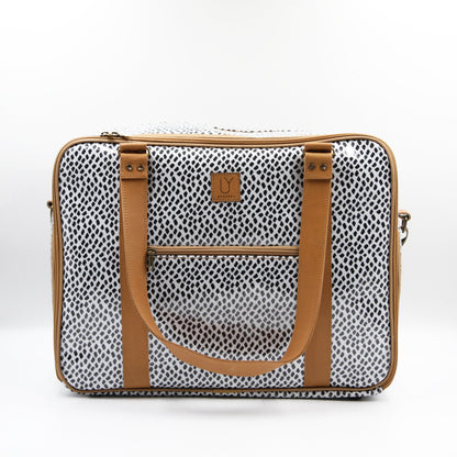 Overnight Bag with Leather Handles - Scatter Black on White