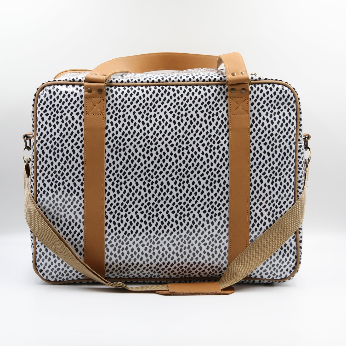 Overnight Bag with Leather Handles - Scatter Black on White