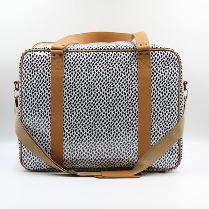 Overnight Bag with Leather Handles - Scatter Black on White