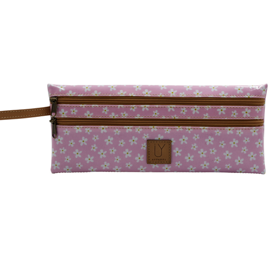 2 Zip Pencil Case - Pink Daisy