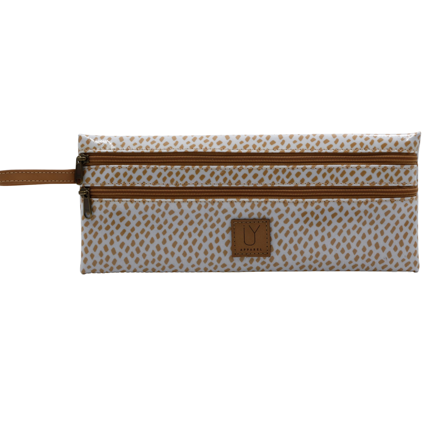 2 Zip Pencil Case - Scatter Gold on White