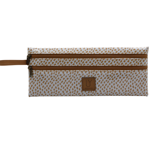 2 Zip Pencil Case - Scatter Gold on White