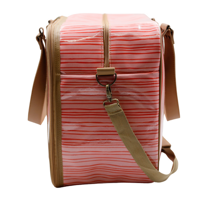 Overnight Bag with Leather Handles - Stripe Pink