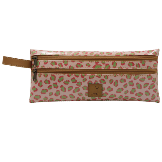 2 Zip Pencil Case - Leopard Pink