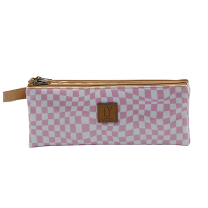 3 Zip Pencil Case - Warped Check Pink