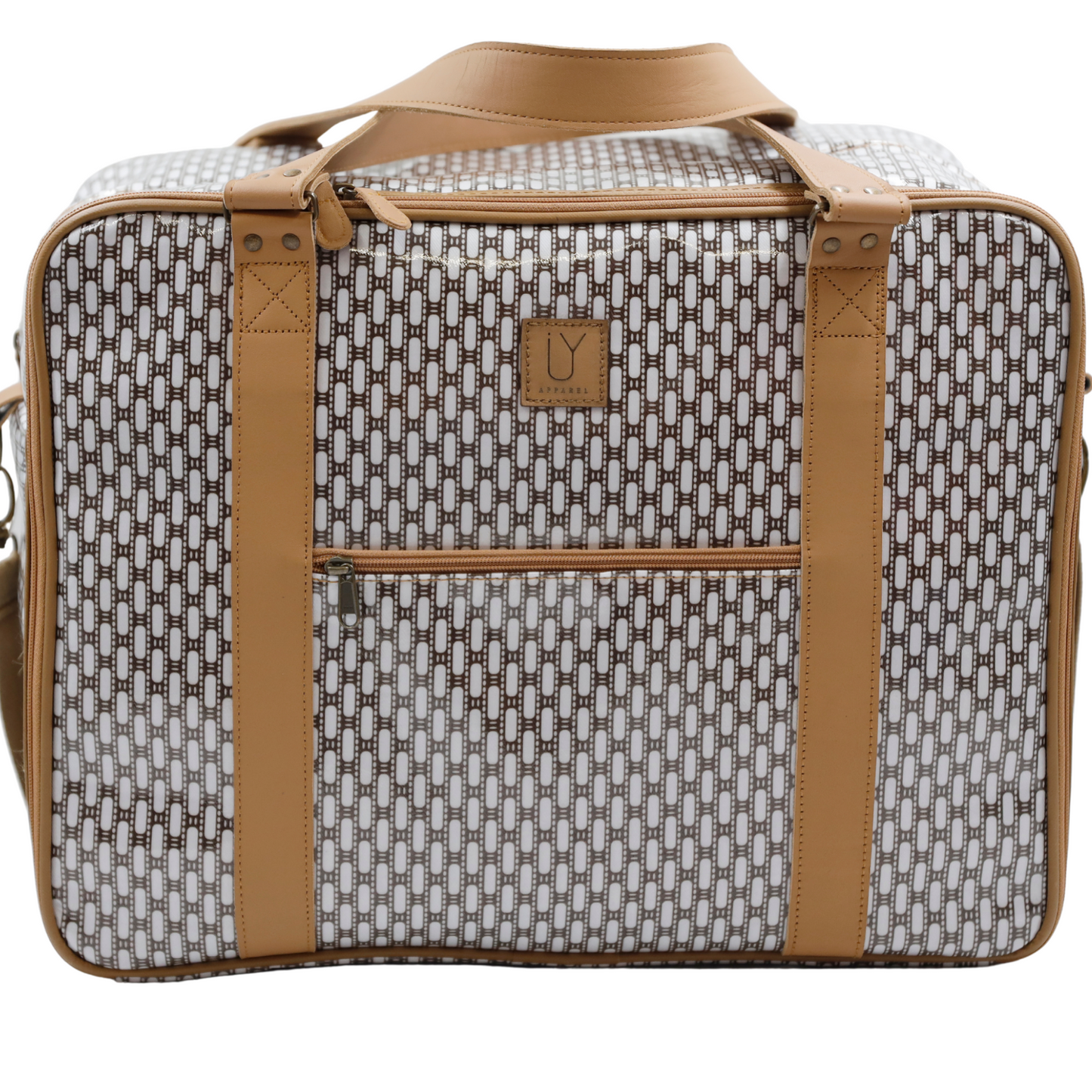Overnight Bag with Leather Handles - African Tweed White