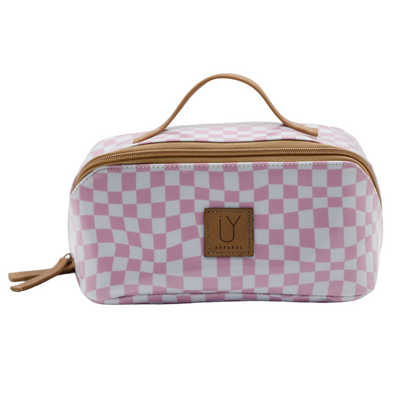 Large Cosmetic Bag - Warped Check Pink