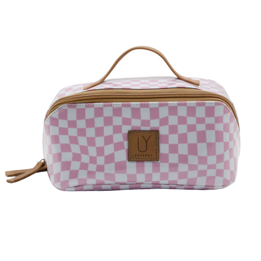 Large Cosmetic Bag - Warped Check Pink