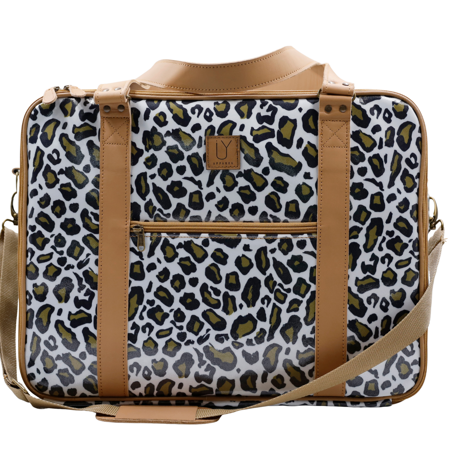 Overnight Bag with Leather Handles - Leopard Khaki