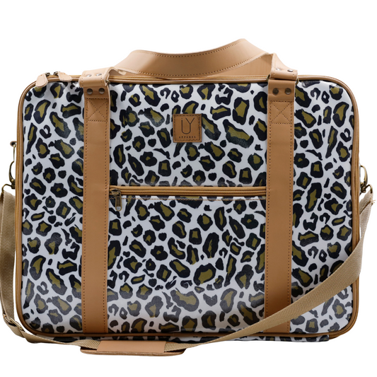 Overnight Bag with Leather Handles - Leopard Khaki