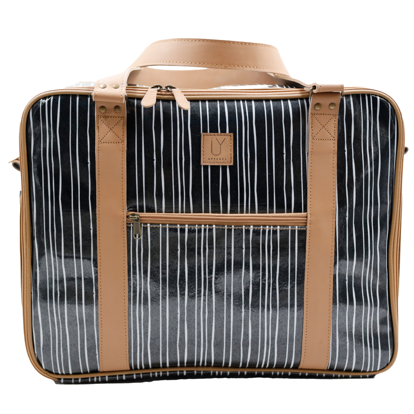 Overnight Bag with Leather Handles - Stripe Black and White