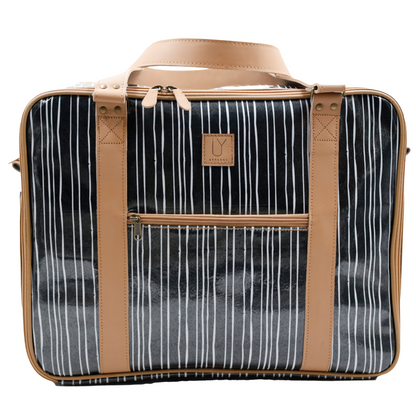 Overnight Bag with Leather Handles - Stripe Black and White