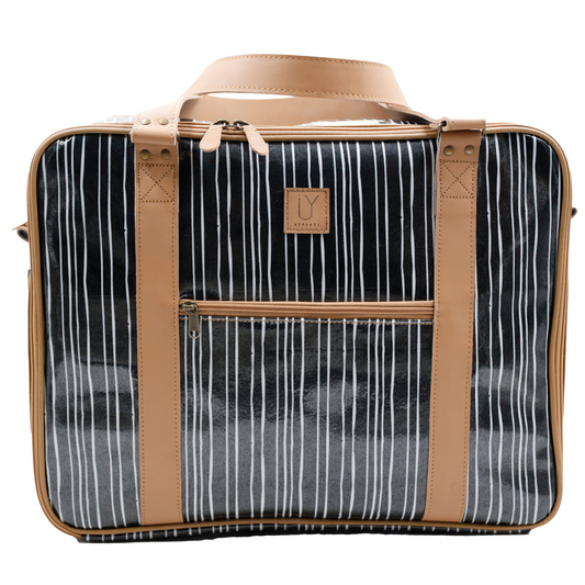 Overnight Bag with Leather Handles - Stripe Black and White