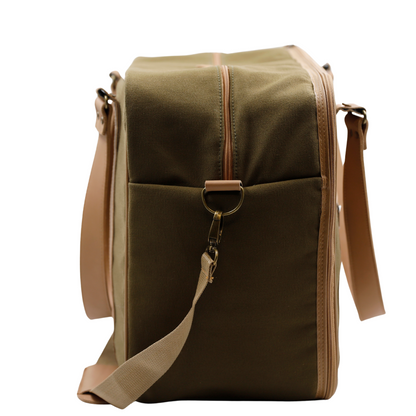 Overnight Bag with Leather Handles - Khaki Canvas