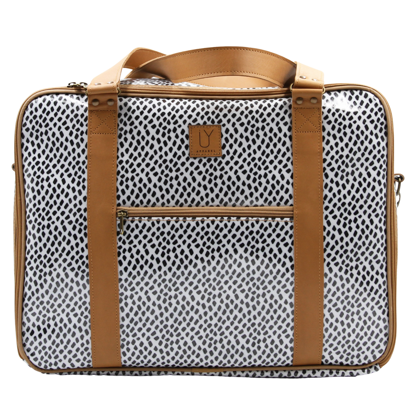 Overnight Bag with Leather Handles - Scatter Black on White