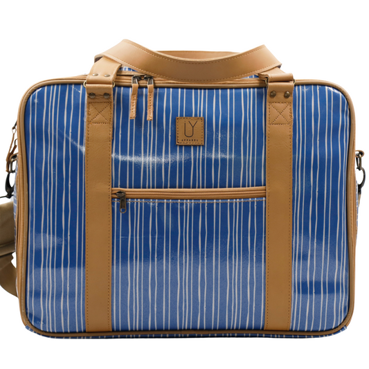 Overnight Bag with Leather Handles - Stripe Blue