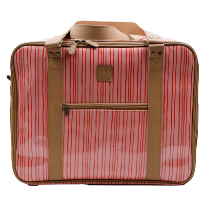 Overnight Bag with Leather Handles - Stripe Pink