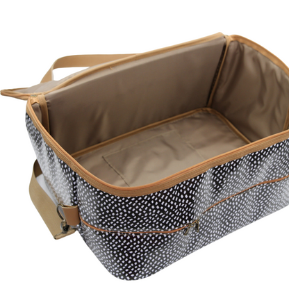 Overnight Bag with Leather Handles - Scatter Black on White