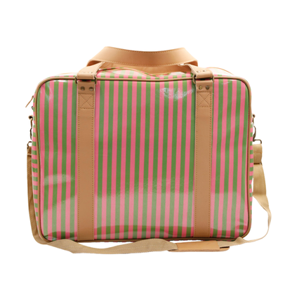 Overnight Bag with Leather Handles - Candy Stripe