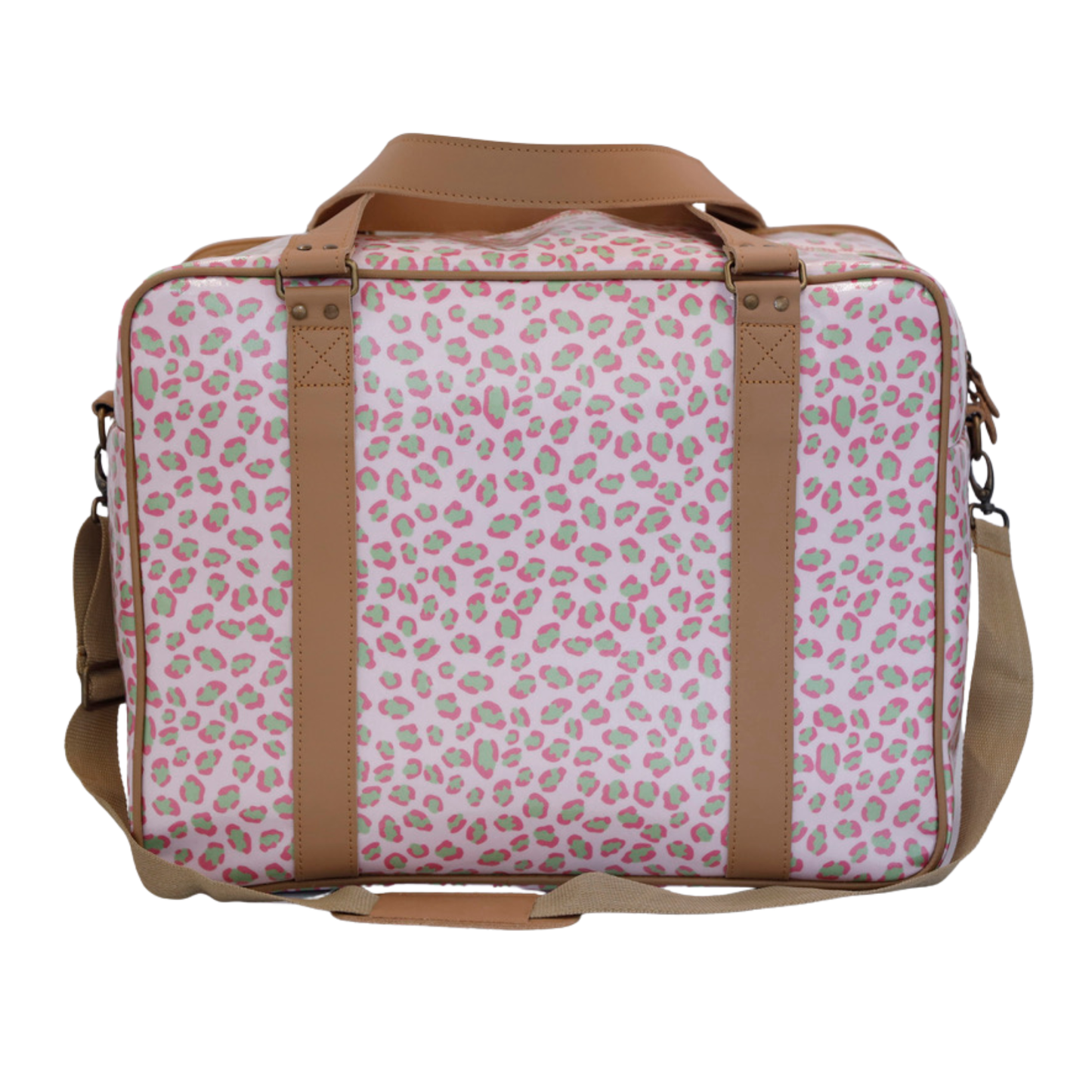 Overnight Bag with Leather Handles - Leopard Pink