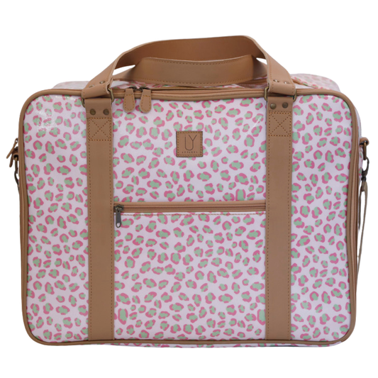 Overnight Bag with Leather Handles - Leopard Pink