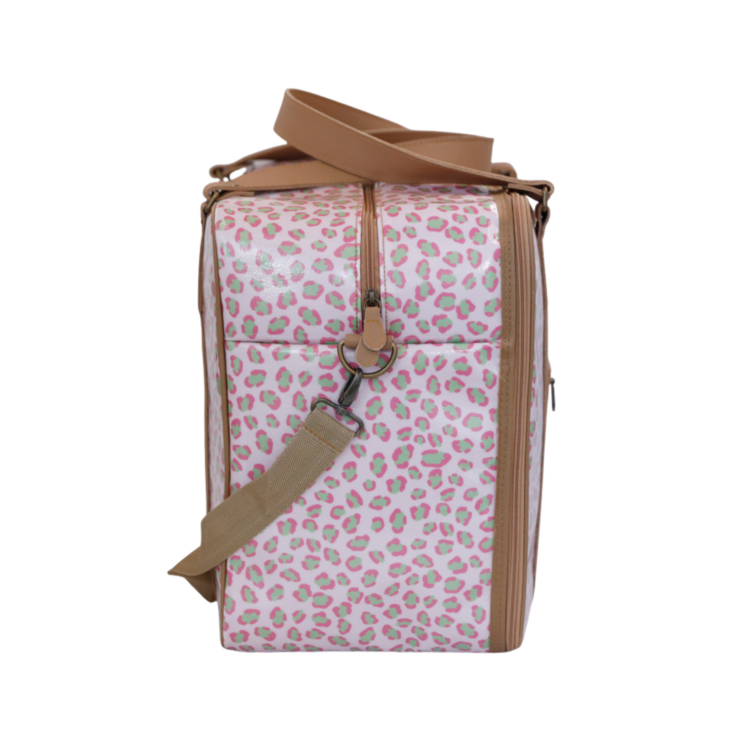 Overnight Bag with Leather Handles - Leopard Pink