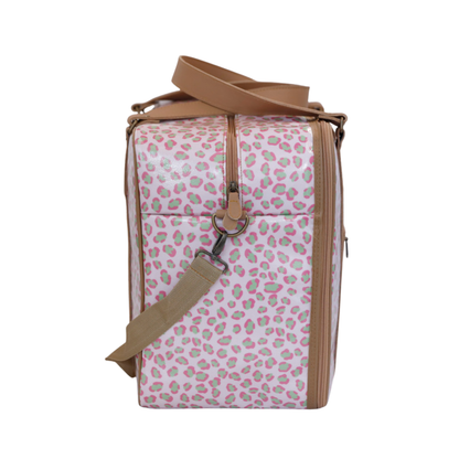 Overnight Bag with Leather Handles - Leopard Pink