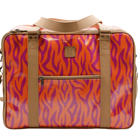 Overnight Bag with Leather Handles - Tangerine Tiger