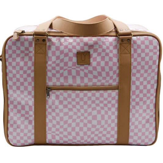 Overnight Bag with Leather Handles - Warped Check Pink