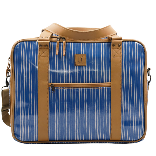 Overnight Bag with Leather Handles - Stripe Blue