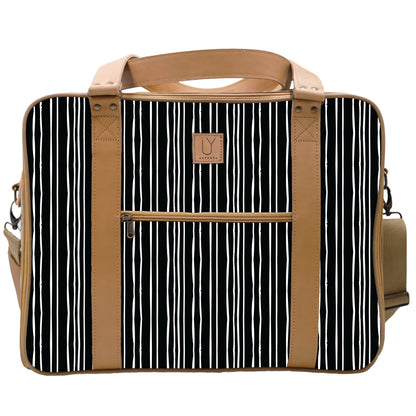 Overnight Bag with Leather Handles - Stripe Black and White