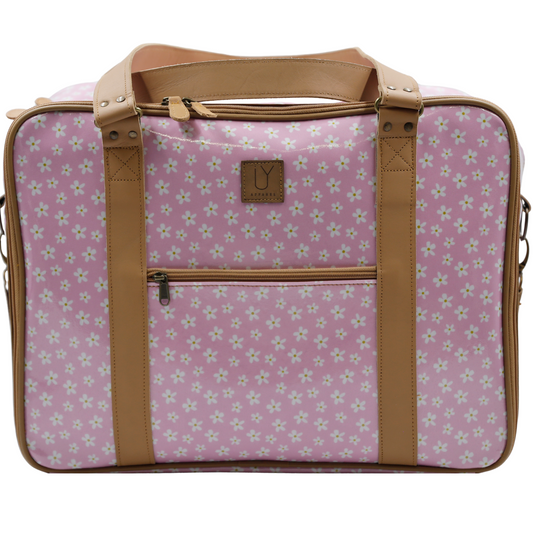 Overnight Bag with Leather Handles - Pink Daisy