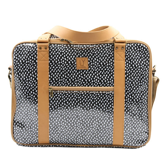 Overnight Bag with Leather Handles - Scatter White on Black