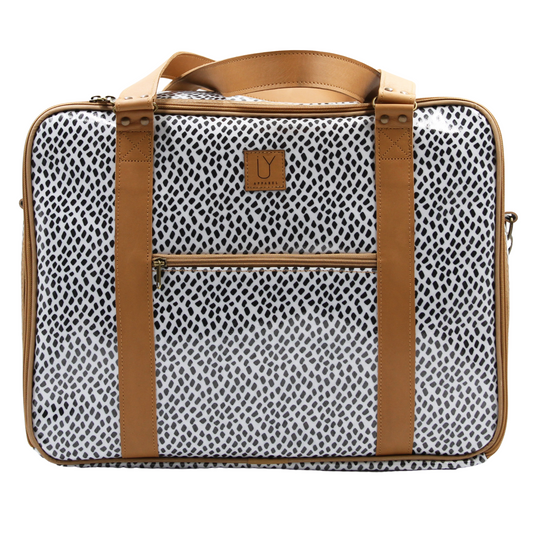 Overnight Bag with Leather Handles - Scatter Black on White