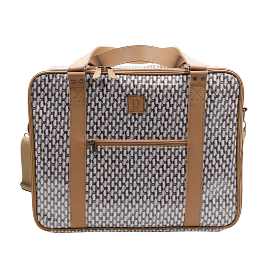 Overnight Bag with Leather Handles - African Tweed White