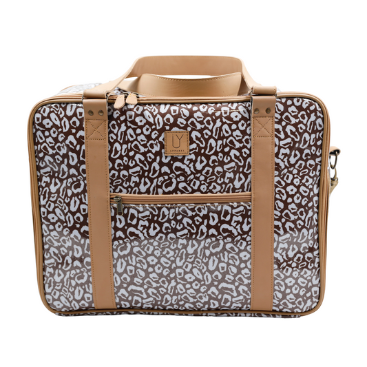 Overnight Bag with Leather Handles - African Footprint White