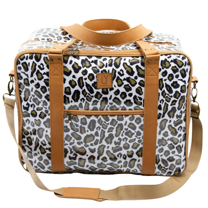 Overnight Bag with Leather Handles - Leopard Khaki